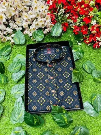 সুতি কাপড় ডিজিটাল প্রিন্ট পাঞ্জাবি (হলুদ ছাপা)