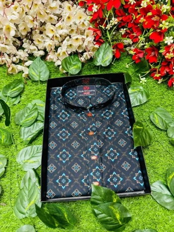 সুতি কাপড় ডিজিটাল প্রিন্ট পাঞ্জাবি (ব্লু ছাপা)